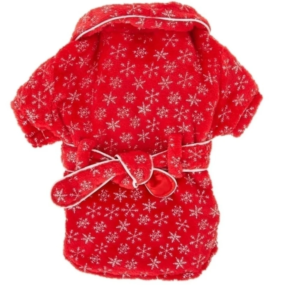NWT Merry & Bright Red Snowflake Holiday Christmas Dog Robe Winter Pet Clothing